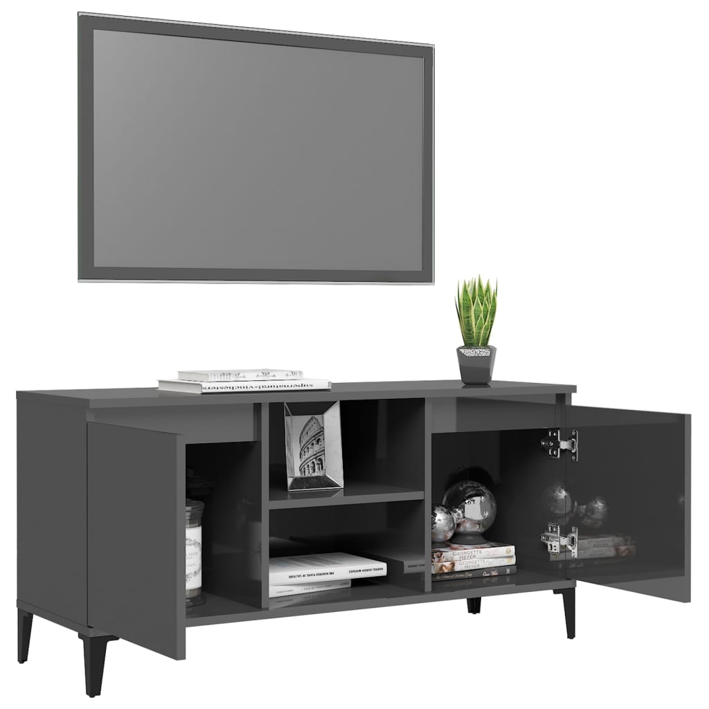 vidaXL TV Cabinet with Metal Legs High Gloss Grey 103.5x35x50 cm