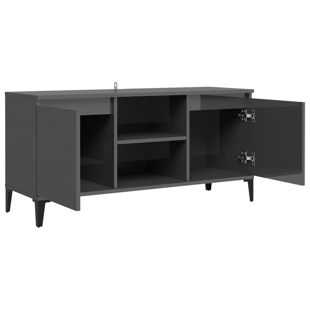 vidaXL TV Cabinet with Metal Legs High Gloss Grey 103.5x35x50 cm