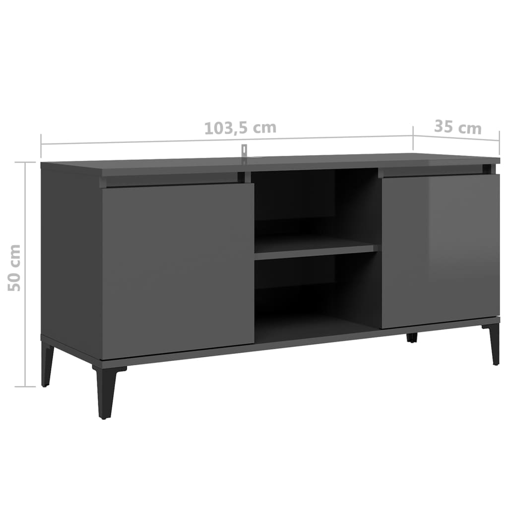 vidaXL TV Cabinet with Metal Legs High Gloss Grey 103.5x35x50 cm