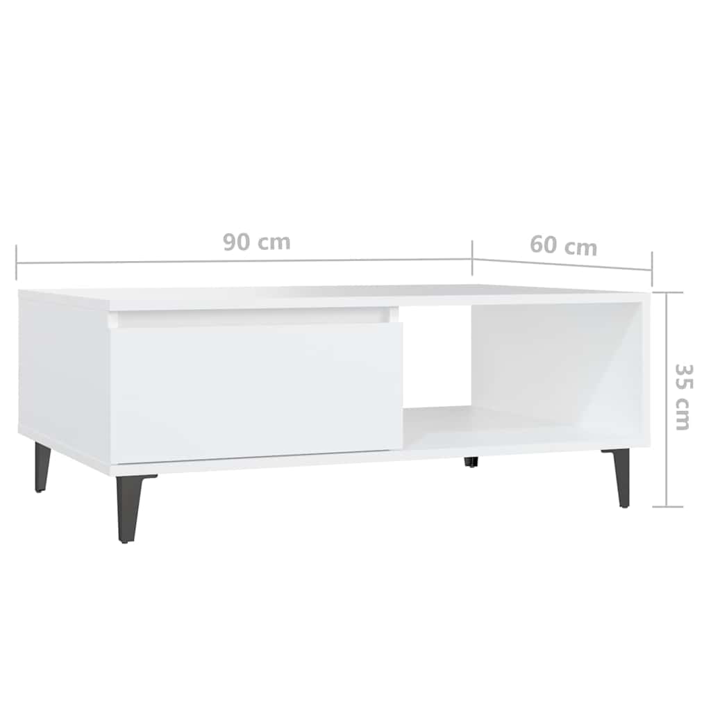 806004 vidaXL Coffee Table White 90x60x35 cm Engineered Wood