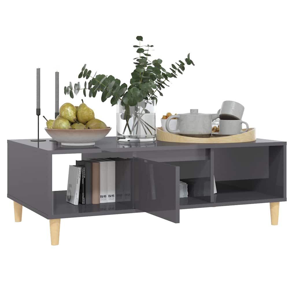 806021 vidaXL Coffee Table High Gloss Grey 103,5x60x35 cm Engineered Wood