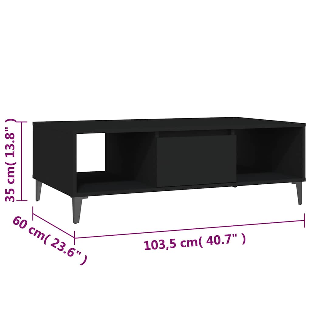 806023 vidaXL Coffee Table Black 103,5x60x35 cm Engineered Wood