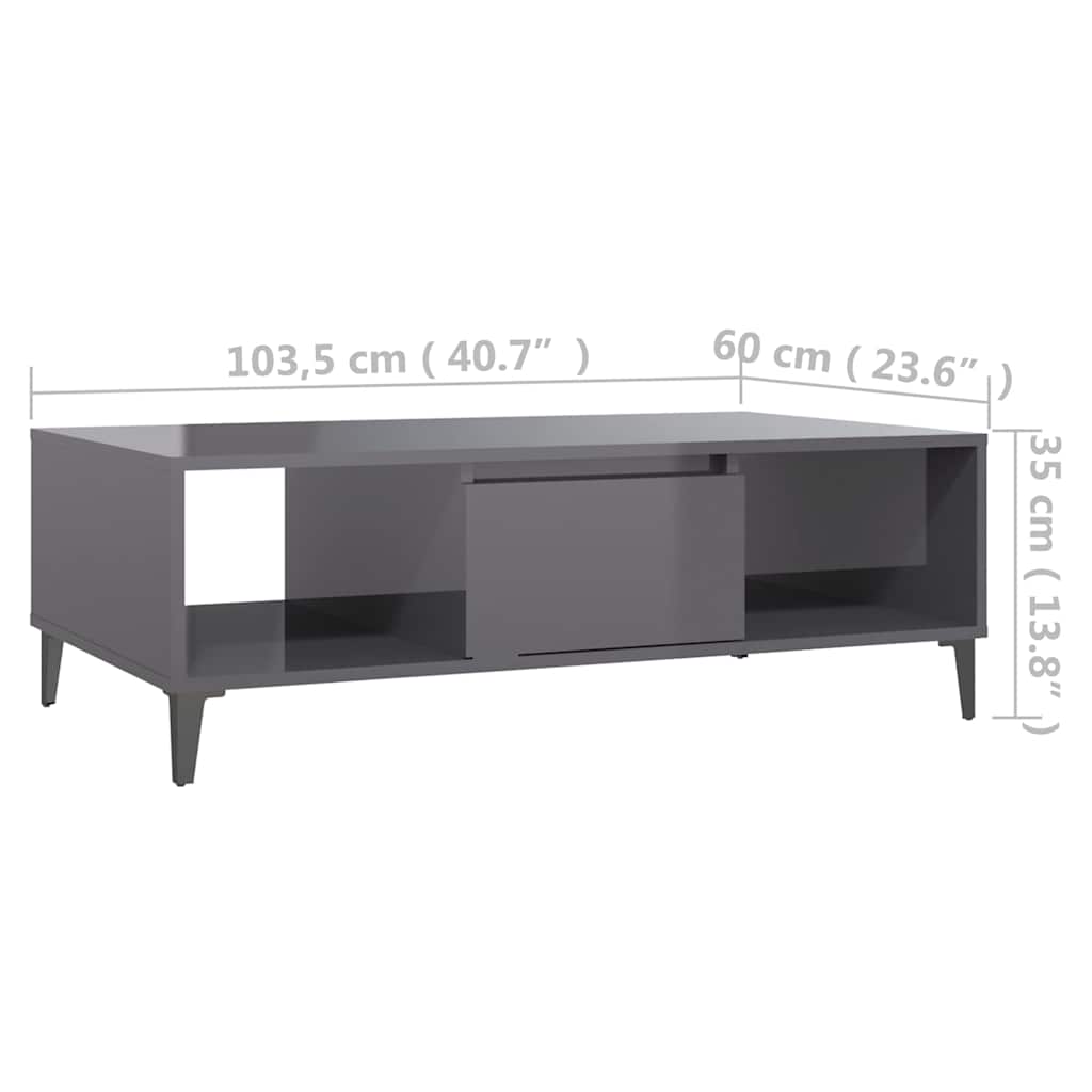 806030 vidaXL Coffee Table High Gloss Grey 103,5x60x35 cm Engineered Wood