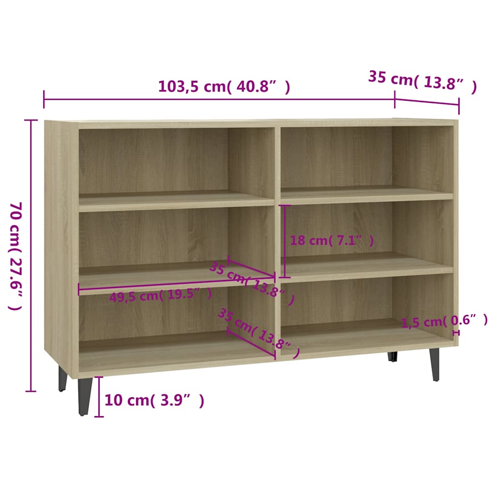 806043 vidaXL Sideboard Sonoma Oak 103,5x35x70 cm Engineered Wood