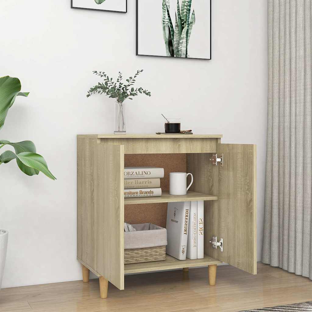 Sideboard with Solid Wood Legs Sonoma Oak 60x35x70 cm