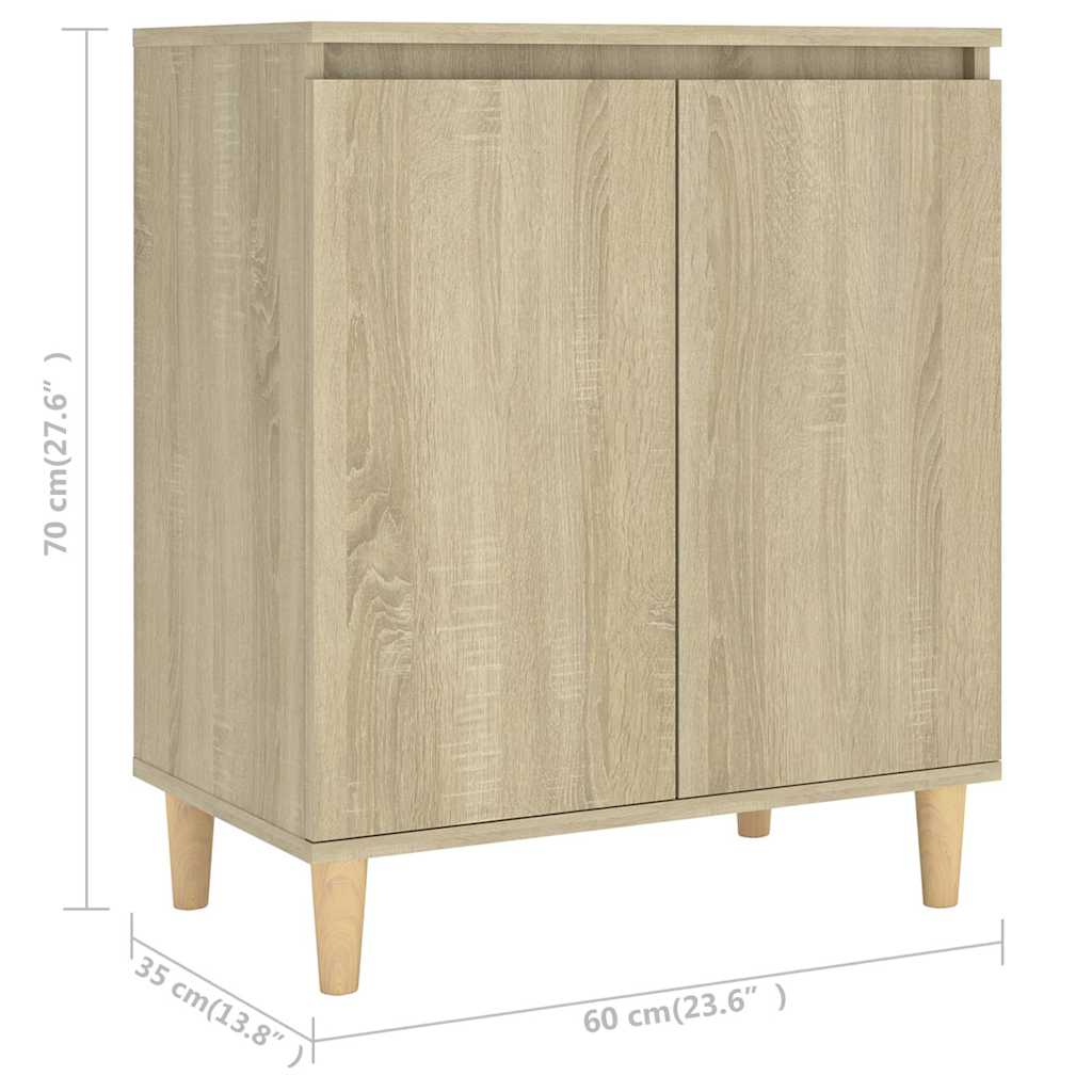 Sideboard with Solid Wood Legs Sonoma Oak 60x35x70 cm