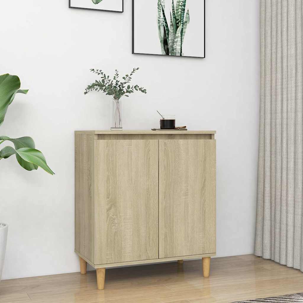 Sideboard with Solid Wood Legs Sonoma Oak 60x35x70 cm