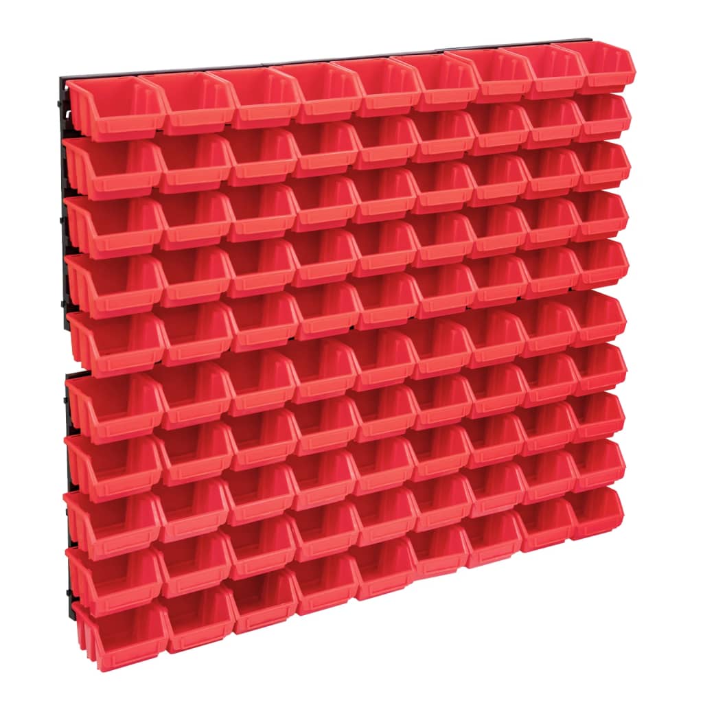 vidaXL 96 Piece Storage Bin Kit with Wall Panels Red and Black