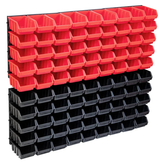 vidaXL 96 Piece Storage Bin Kit with Wall Panels Red and Black