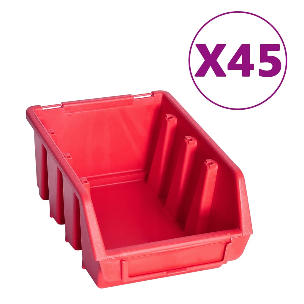 vidaXL 96 Piece Storage Bin Kit with Wall Panels Red and Black