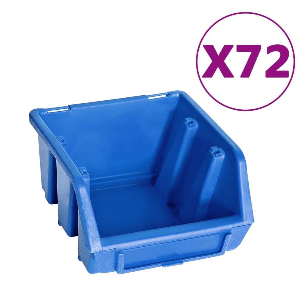 vidaXL 128 Piece Storage Bin Kit with Wall Panels Blue and Black