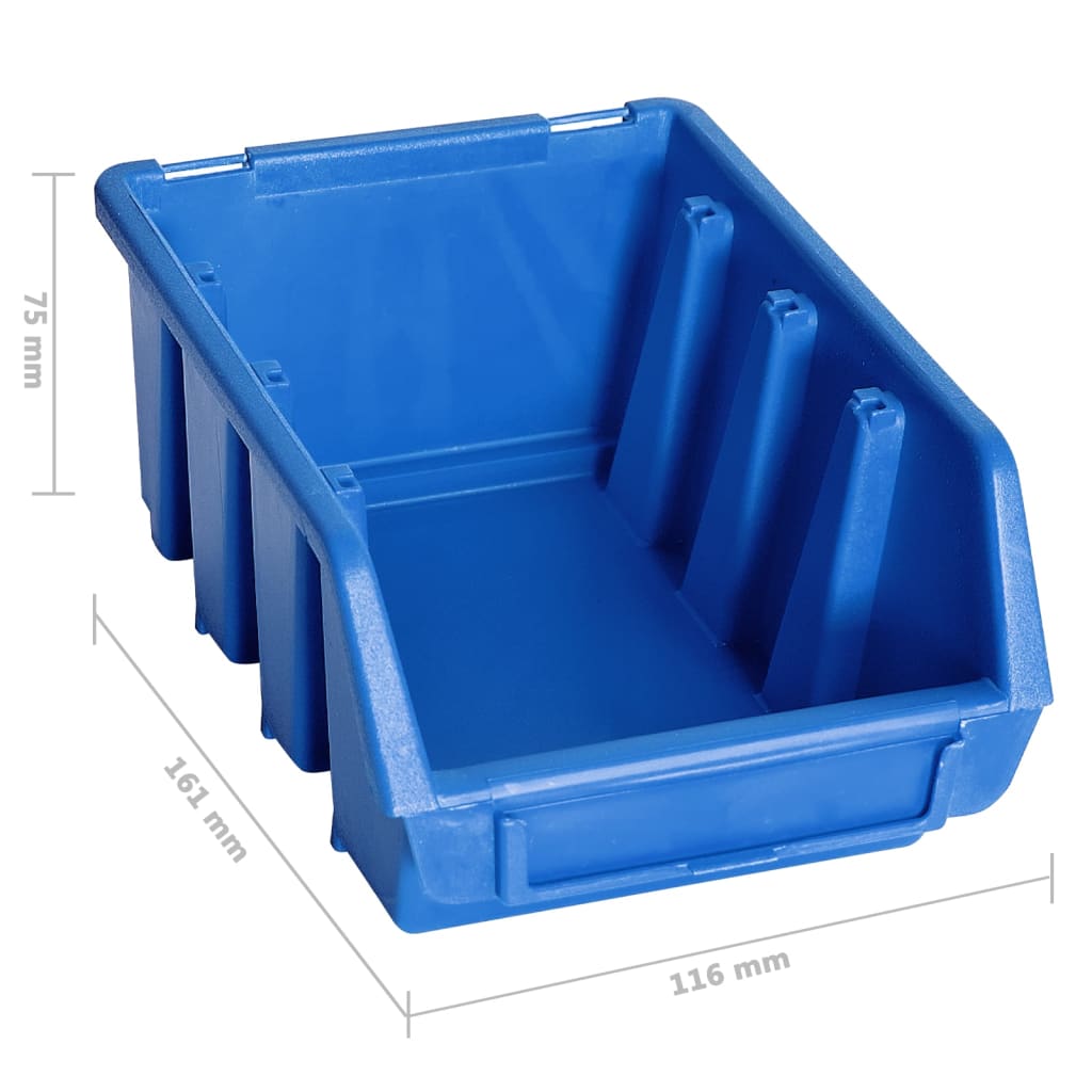 vidaXL 128 Piece Storage Bin Kit with Wall Panels Blue and Black