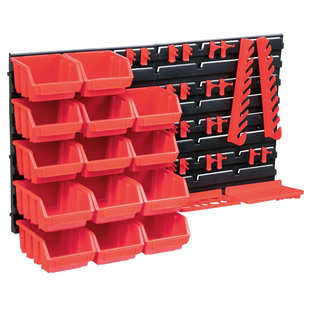 vidaXL 39 Piece Storage Bin Kit with Wall Panels Red and Black