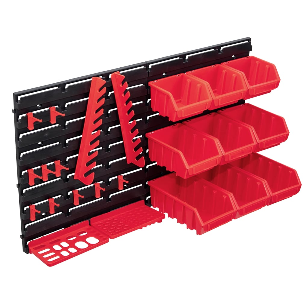 vidaXL 34 Piece Storage Bin Kit with Wall Panels Red and Black