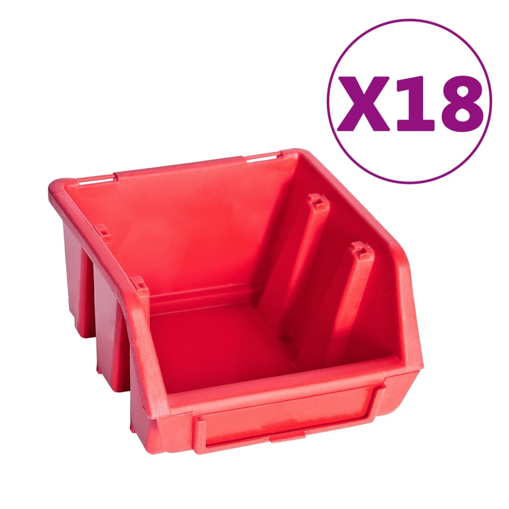 vidaXL 80 Piece Storage Bin Kit with Wall Panels Red and Black