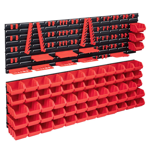 vidaXL 141 Piece Storage Bin Kit with Wall Panels Red and Black