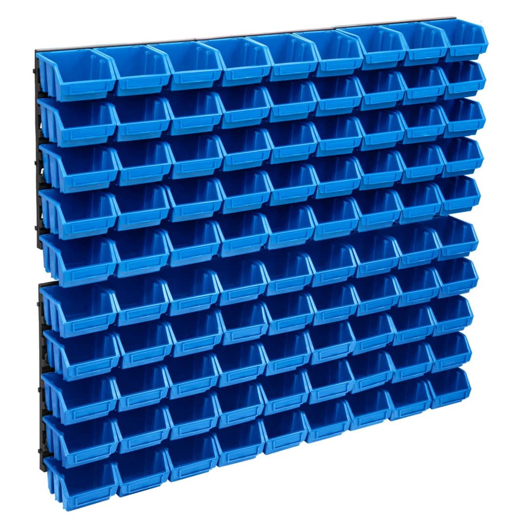 vidaXL 96 Piece Storage Bin Kit with Wall Panels Blue and Black