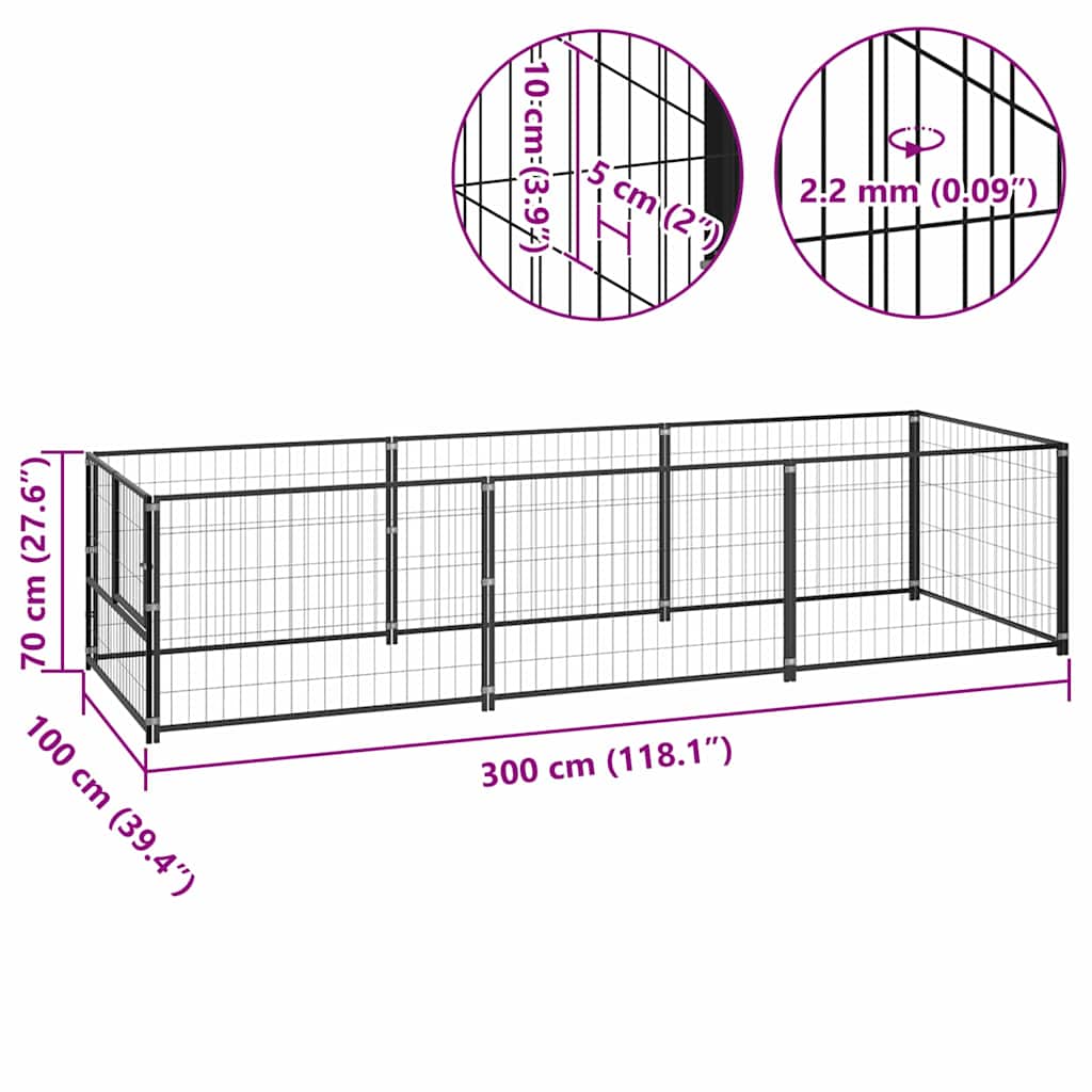Animal Cage without Door Black 300 x 100 x 70 cm Steel