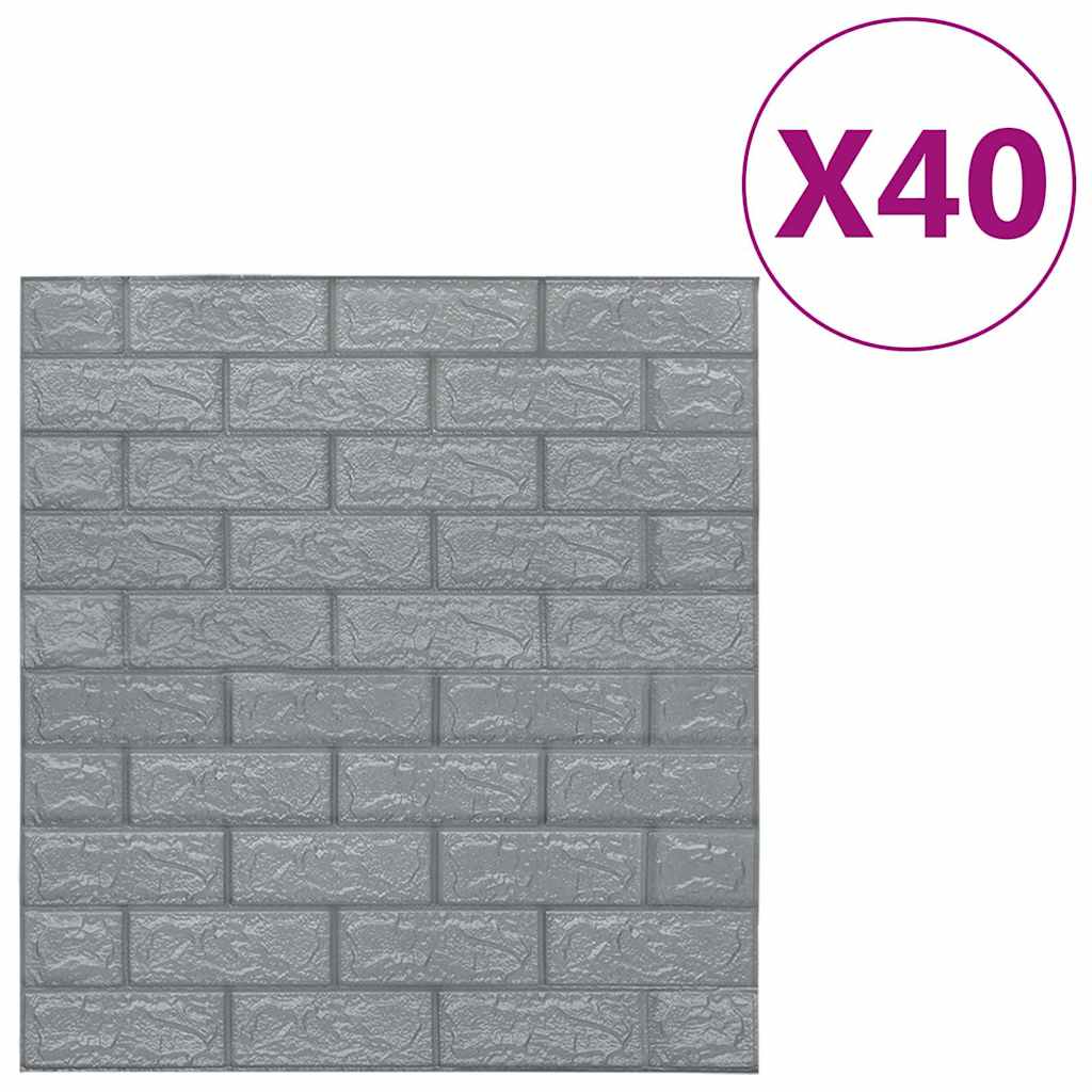 150723 vidaXL 3D Wallpaper Bricks Self-adhesive 40 pcs Anthracite