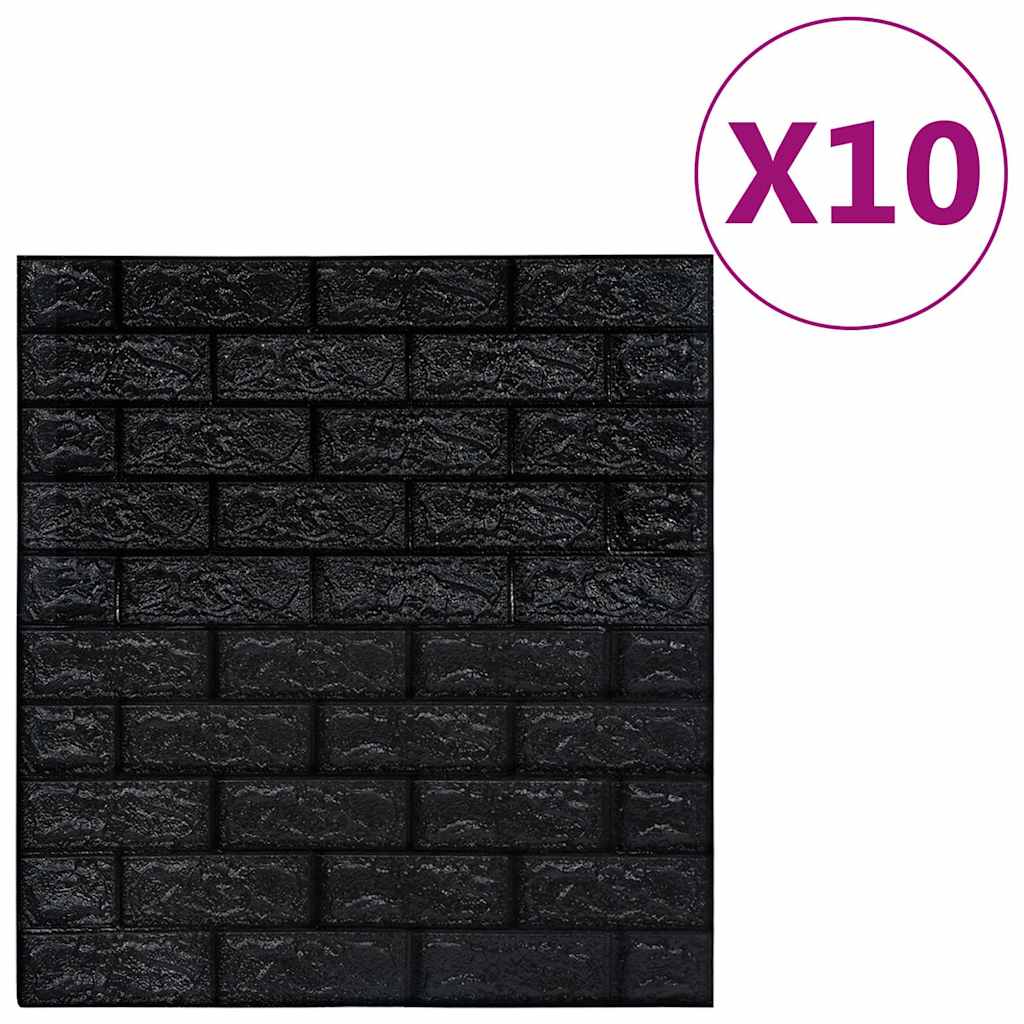 150724 vidaXL 3D Wallpaper Bricks Self-adhesive 10 pcs Black