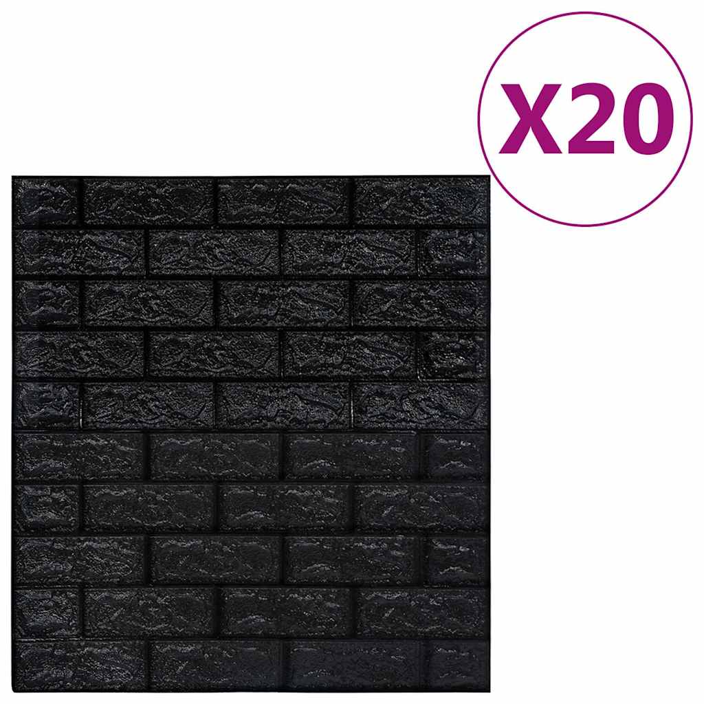 150725 vidaXL 3D Wallpaper Bricks Self-adhesive 20 pcs Black