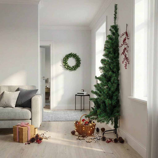 Fake Half Christmas Tree | Green | PVC, Steel | 240 cm | Ornaments