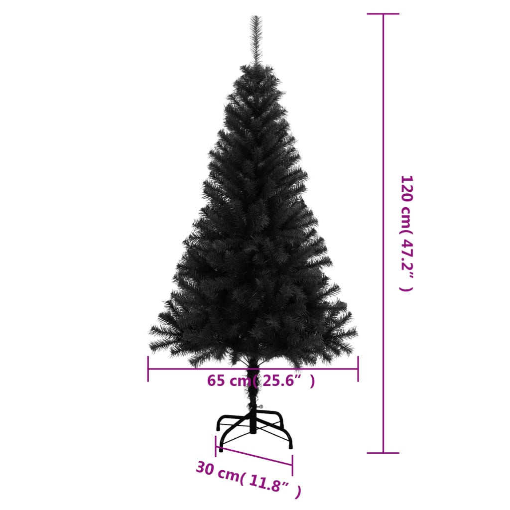 vidaXL Artificial Christmas Tree with Stand Black 120 cm PVC