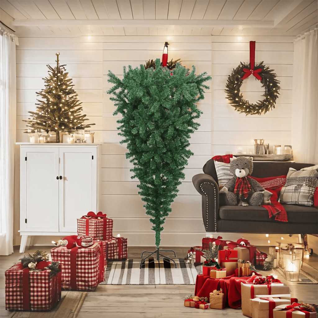 vidaXL Upside-down Artificial Christmas Tree with Stand Green 180 cm