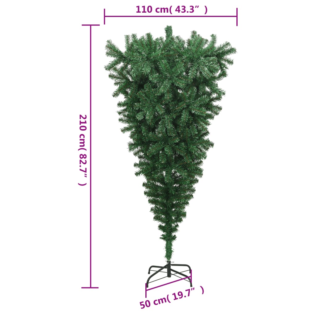 vidaXL Upside-down Artificial Christmas Tree with Stand Green 210 cm