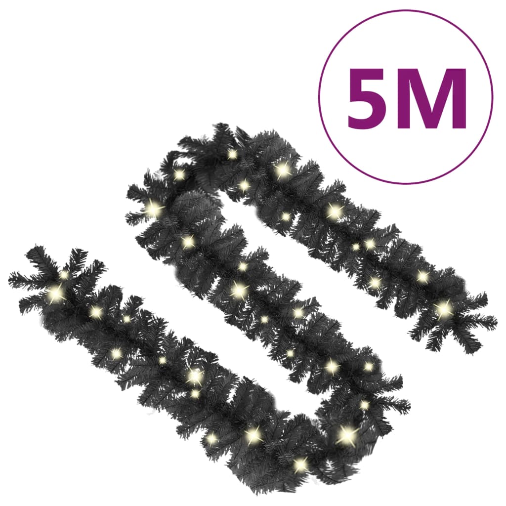 vidaXL Christmas Garland with LED Lights 5 m Black