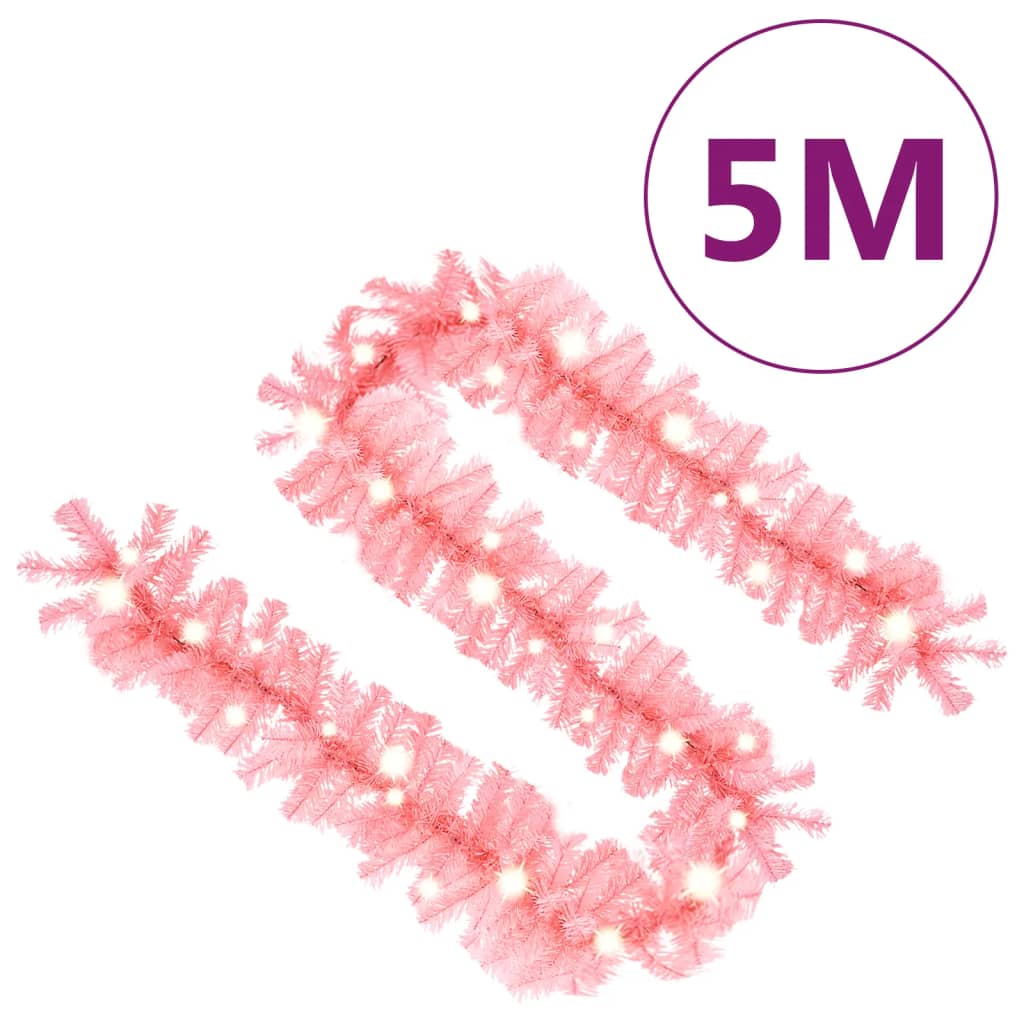 vidaXL Christmas Garland with LED Lights 5 m Pink