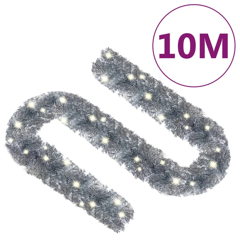 vidaXL Christmas Garland with LED Lights 10 m Silver