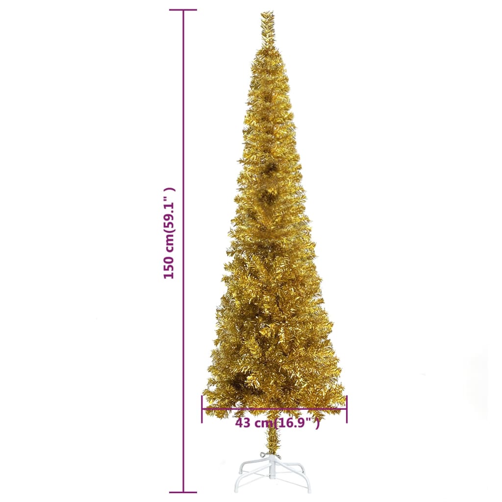 vidaXL Slim Christmas Tree Gold 150 cm