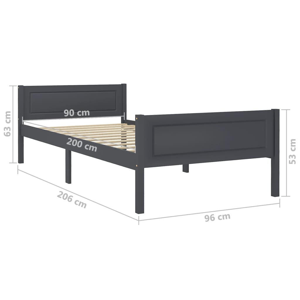 vidaXL Bed Frame without Mattress Solid Pinewood Grey 90x200 cm