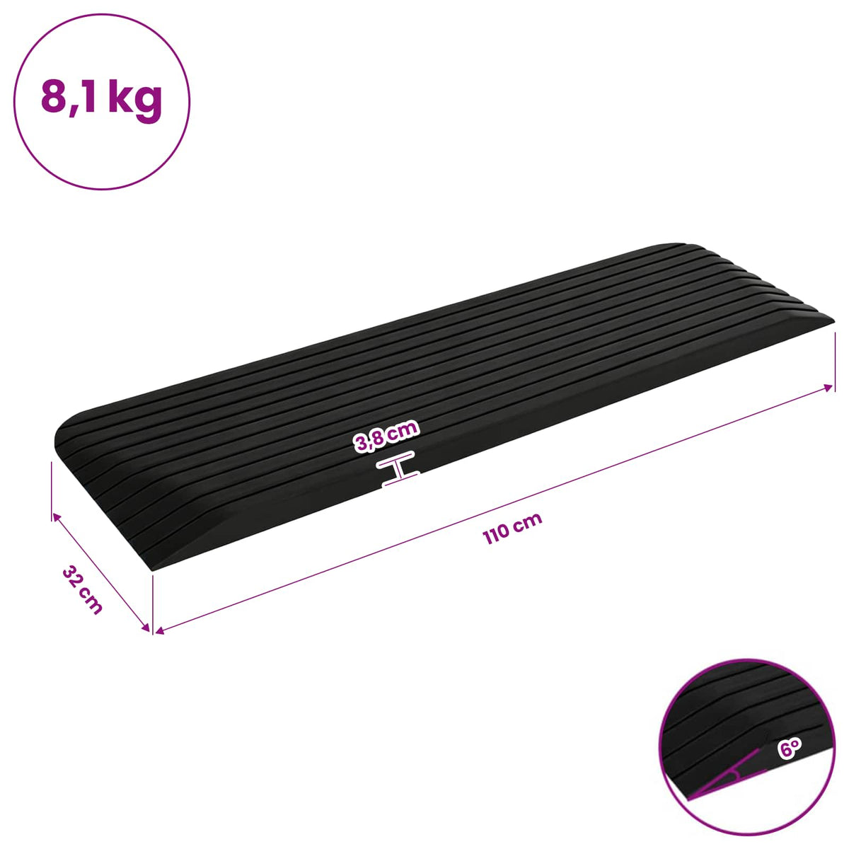 150972 vidaXL Threshold Ramp 110x32x3,8 cm Rubber