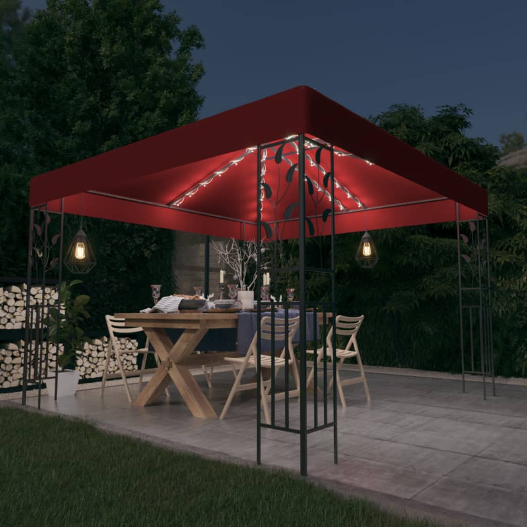 vidaXL Gazebo with LED String Lights 3x3 m Wine Red