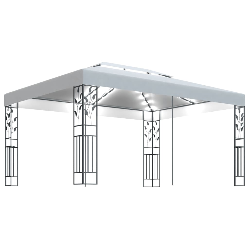 vidaXL Gazebo with Double Roof&LED String Lights 3x4 m White