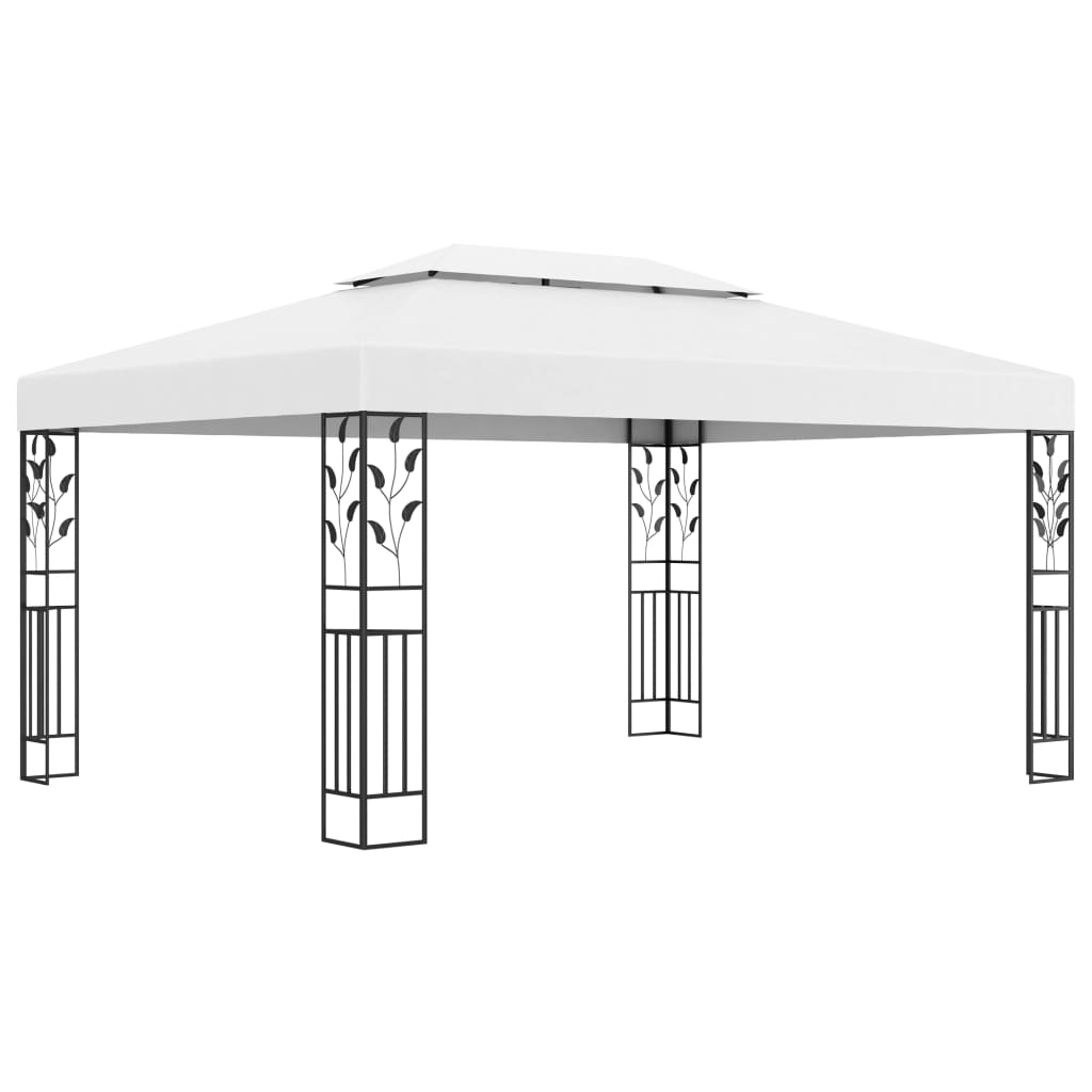 vidaXL Gazebo with Double Roof&LED String Lights 3x4 m White