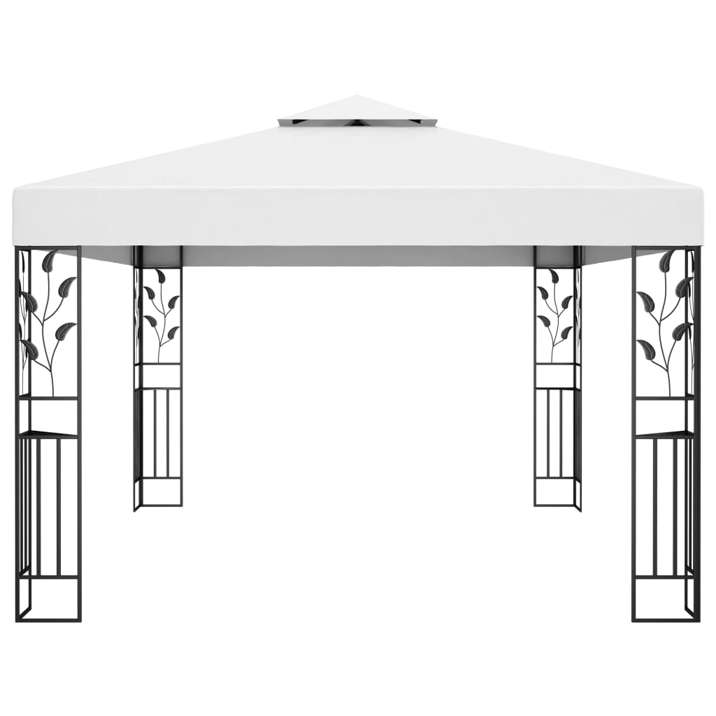 vidaXL Gazebo with Double Roof&LED String Lights 3x4 m White