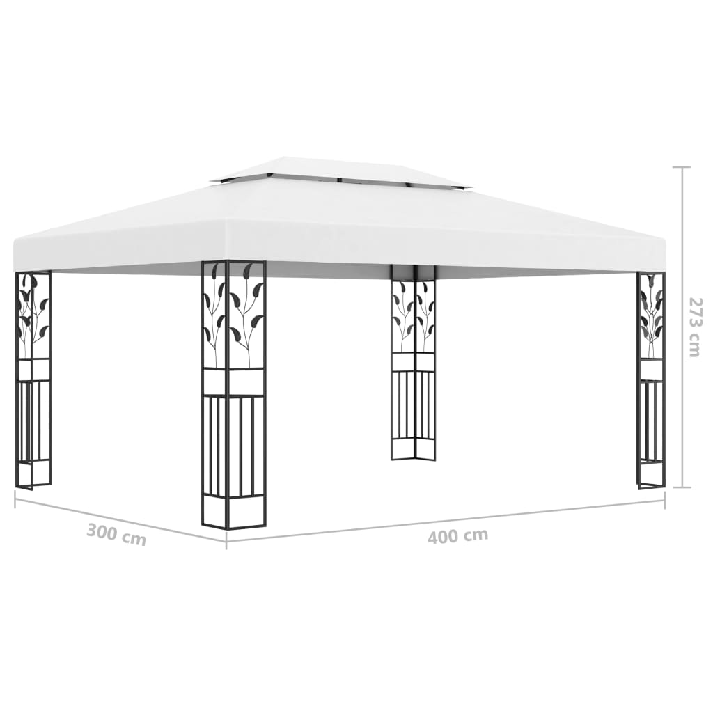 vidaXL Gazebo with Double Roof&LED String Lights 3x4 m White