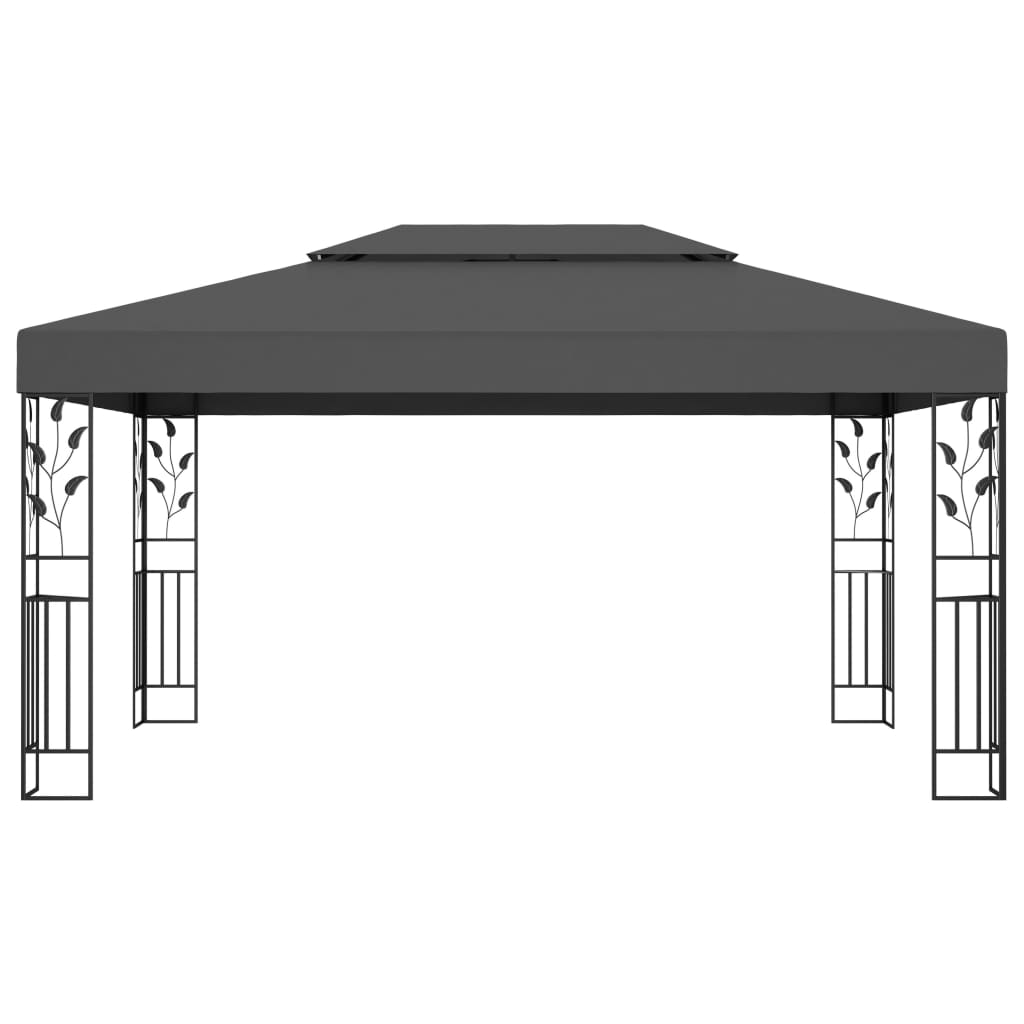 vidaXL Gazebo with Double Roof&LED String Lights 3x4m Anthracite