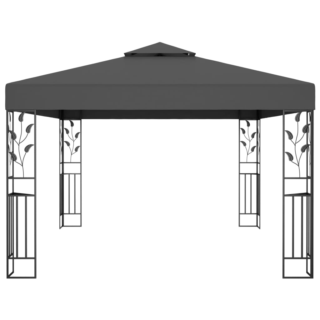 vidaXL Gazebo with Double Roof&LED String Lights 3x4m Anthracite