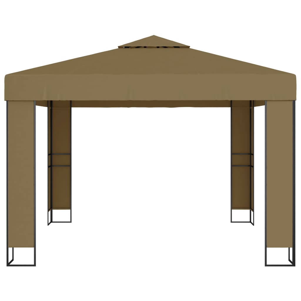 vidaXL Gazebo with Double Roof&LED String Lights 3x3x2.7 m Taupe