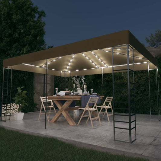 vidaXL Gazebo with LED String Lights 3x4 m Taupe