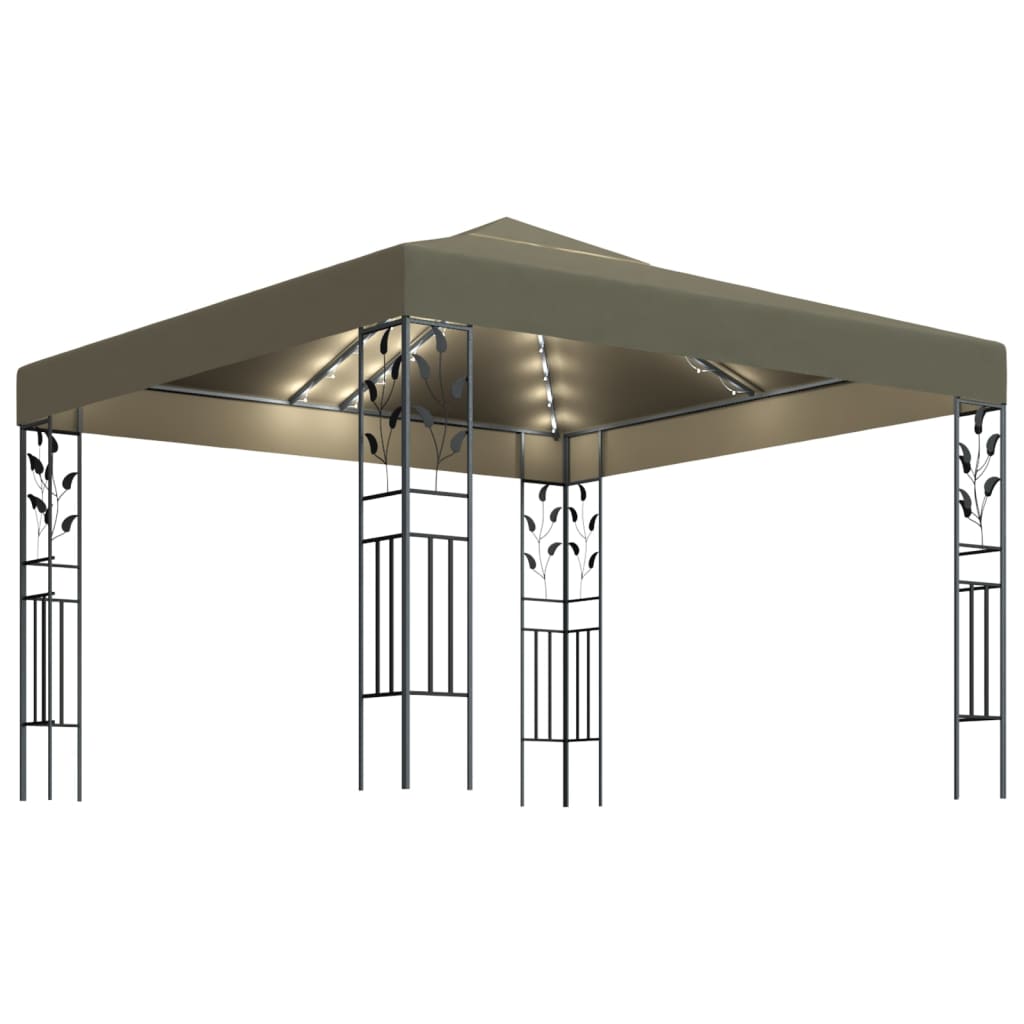 vidaXL Gazebo with LED String Lights 3x3 m Taupe