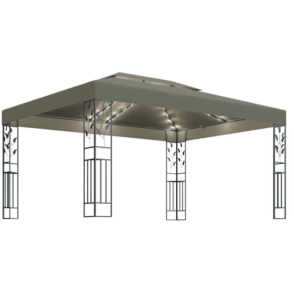 vidaXL Gazebo with Double Roof&LED String Lights 3x4 m Taupe