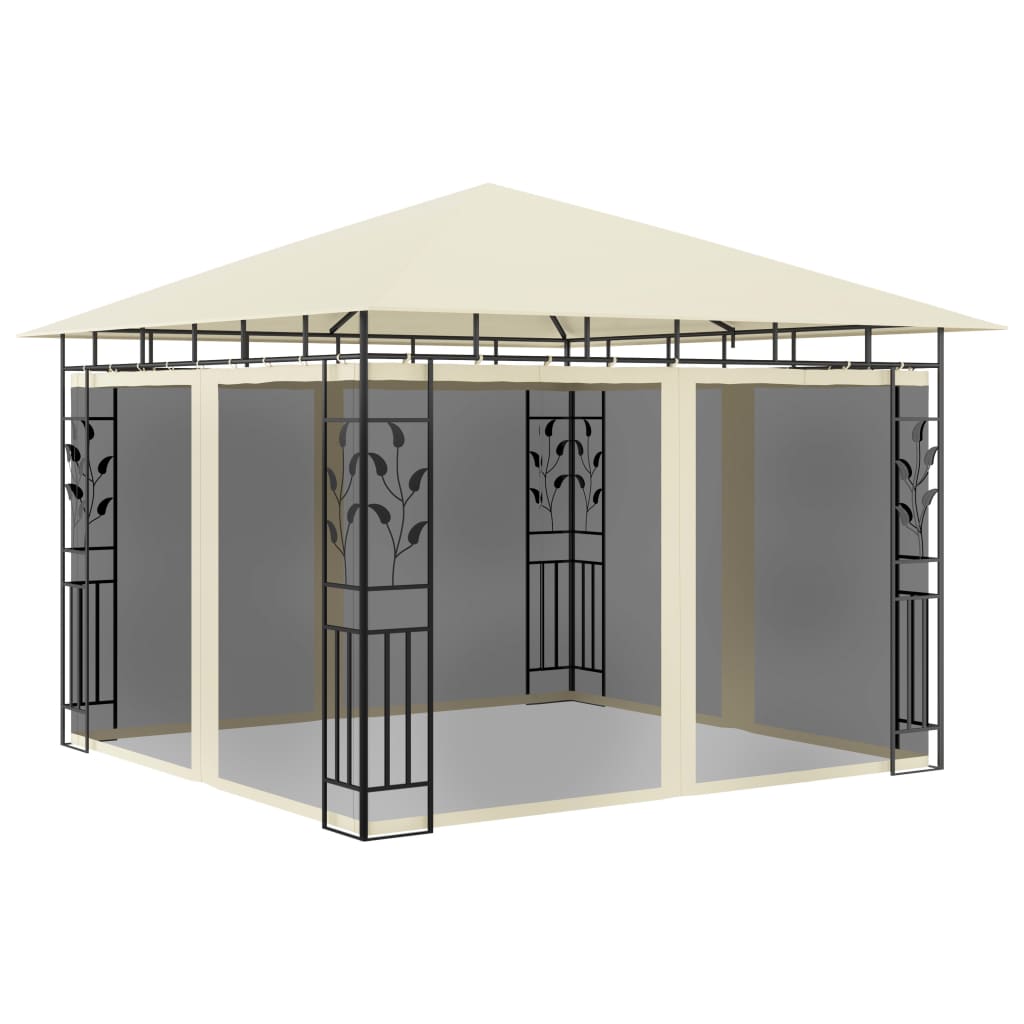 vidaXL Gazebo with Mosquito Net&LED String Lights 3x3x2.73 m Cream