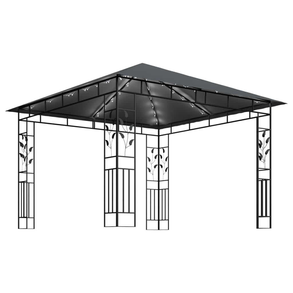 vidaXL Gazebo with Mosquito Net&LED String Lights 3x3x2.73m Anthracite