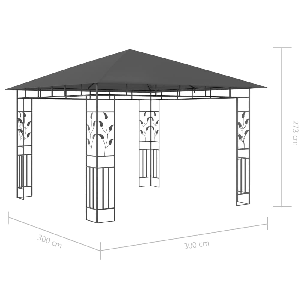 vidaXL Gazebo with Mosquito Net&LED String Lights 3x3x2.73m Anthracite