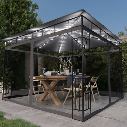 vidaXL Gazebo with Mosquito Net&LED String Lights 3x3x2.73m Anthracite